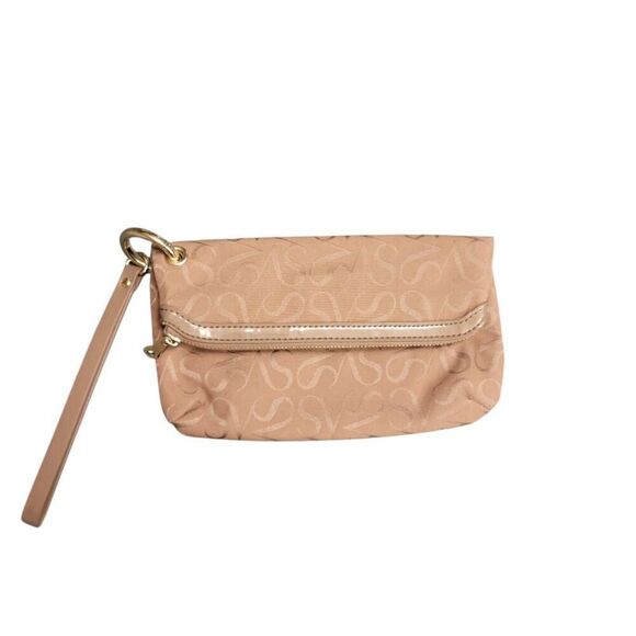 Simply Vera Wang Neutral Fold Over Zip Wallet Pouch Bag Clutch Cosmetic Wristlet - Picture 2 of 10